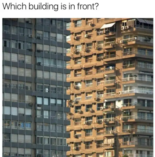Which of this building is in front? (Photo)